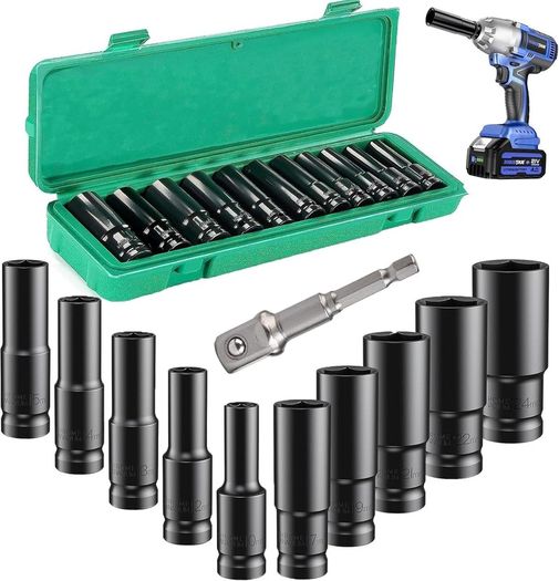 Deep Impact Socket Set 11PCS 1/2 Inch Socket Set 10mm-24mm with Extension Bar and Storage Case for Automotive DIY Repair