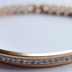 Vintage 1980s Rose Gold Plated Bracelet: Austrian Crystals length 8"