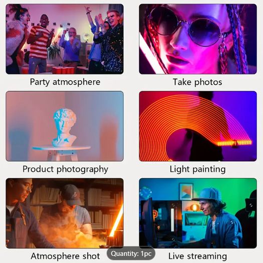 BTFOOR RGB LED Photography Light Wand - USB Rechargeable, Adjustable Brightness & Temperature, Colorful Video Stick for Studio & Party Lighting