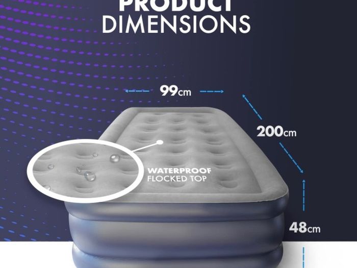 Single Airbed with Built in Pump - 3 Minute Rapid Inflation I Air Mattress with Built-in Electric Air Pump and Integrated Pillow I Easy To Store Blow Up Bed I Air Bed Patch Included (FREE POSTAGE)