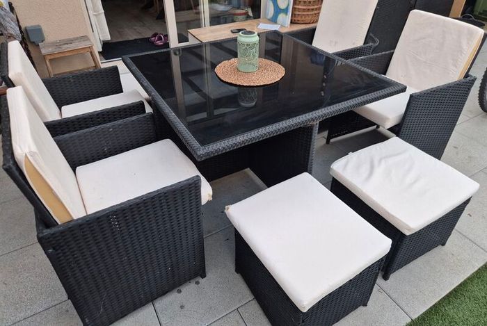 9 Piece Rattan Black Cube Dining Set