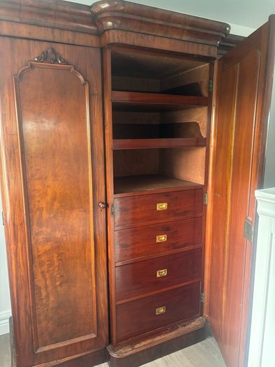 Stunning Antique Victorian Mahogany Triple Wardrobe