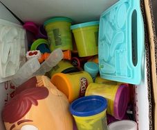 Box of play doh and shapes, cutters, play doh dentist