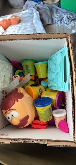Box of play doh and shapes, cutters, play doh dentist