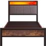 3ft Single Bed Frame with Storage Headboard,LED Lights,Metal Upholstered Platform Bed Frame with Charging Station,Mattress Foundation/Strong Slats Support/Under-bed Storage/Easy Assembly/Brown Image 4