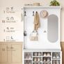 5-in-1 Coat Rack with Bench, Shoe Storage & Mirror  White Image 3