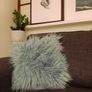 Retro 70s style shaggy turquoise throw pillow Image 2