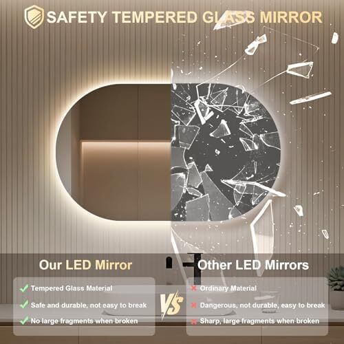 Bathroom Mirror with LED Lights 500x800mm, Anti-Fog, 3 Colors Dimmable, Backlit Light, Lighted Bathroom Vanity Mirror for Wall, Shatterproof Tempered Glass, Memory Function
