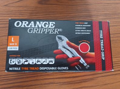 Orange Gripper nitrile tyre tread disposable gloves  size 9/ L  100pcs