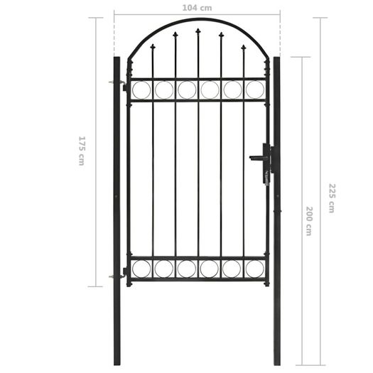 Fence Gate with Arched Top Steel 100x175 cm Black