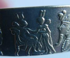 Vintage Egyptian Silver Plated Cuff Charm Bracelet Decorated Pharaohs Hieroglyphi