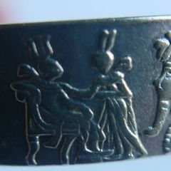 Vintage Egyptian Silver Plated Cuff Charm Bracelet Decorated Pharaohs Hieroglyphi