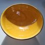 Vintage Ochre Yellow Ceramic Bowl Set with Silver and Gold Metal Rim Accent Image 4
