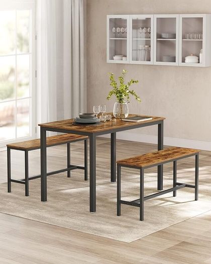 Dining table, kitchen table set, with 2 benches