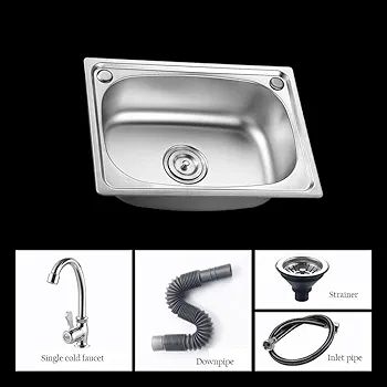 Small Kitchen Sink, Single Bowl Stainless Steel Sink for Undermount and Flushmount Intallation Reversible Drainer with Waste Pipes Clips (Color : Silver, Size : A(37x32cm)