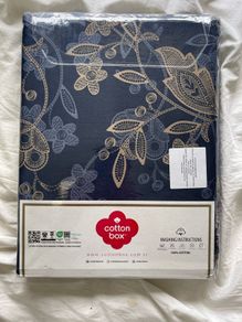 Cotton Box Satin Duvet Set - Single 155x220cm - Noctelle Beige / Navy - 100% Cotton - New and Sealed