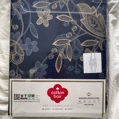 Cotton Box Satin Duvet Set - Single 155x220cm - Noctelle Beige / Navy - 100% Cotton - New and Sealed