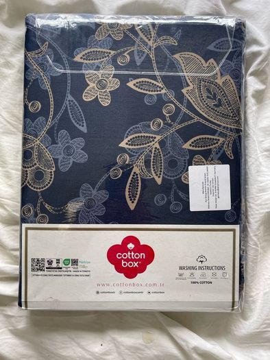 Cotton Box Satin Duvet Set - Single 155x220cm - Noctelle Beige / Navy - 100% Cotton - New and Sealed