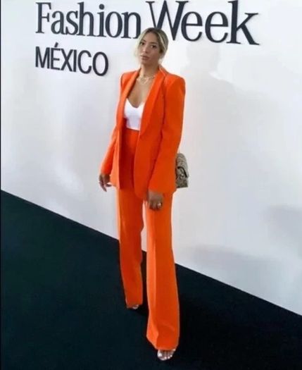 Fab Zara Bloggers Insta Famous Pumpkin Orange Suit Co Ord Blazer and Trousers   Size XL UK 14