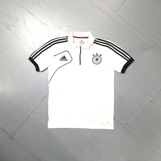 FREE POST Vintage Germany (S) 2010 Polo Shirt  Jersey adidas Football Soccer Deutschland Die Mannschaft Small WHite
