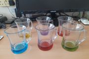6 multicoloured glass mugs, plus FREE mug tree