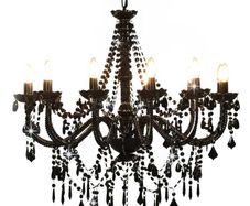 Chandelier with Beads Black 12 x E14 Bulbs