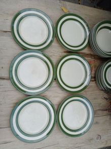 Tg Green side plates/ Cloverleaf / Cornishware green stripe