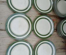 Tg Green side plates/ Cloverleaf / Cornishware green stripe