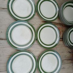 Tg Green side plates/ Cloverleaf / Cornishware green stripe