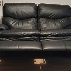 Rubelli black Italian leather 2-seater recliner sofa