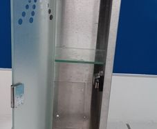 Modern stainless steel wall cabinet with frosted glass