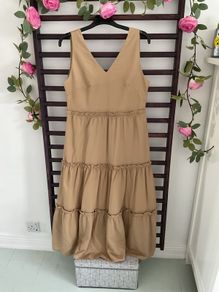 dress size 12 v neckline dress beige tiered dress