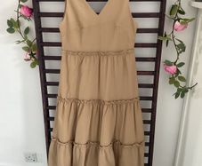 dress size 12 v neckline dress beige tiered dress