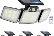 280 LED Solar Flood Lights Outdoor, 3 Adjustable Heads Solar Lights Outdoor Garden Motion Sensor, Waterproof Wireless Solar Security Lights Outside for Yard Garage Driveway Patio Garden, 4 Pack