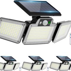 280 LED Solar Flood Lights Outdoor, 3 Adjustable Heads Solar Lights Outdoor Garden Motion Sensor, Waterproof Wireless Solar Security Lights Outside for Yard Garage Driveway Patio Garden, 4 Pack