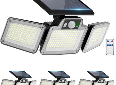 280 LED Solar Flood Lights Outdoor, 3 Adjustable Heads Solar Lights Outdoor Garden Motion Sensor, Waterproof Wireless Solar Security Lights Outside for Yard Garage Driveway Patio Garden, 4 Pack