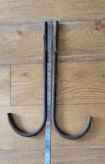Pair of hand forged barn hooks