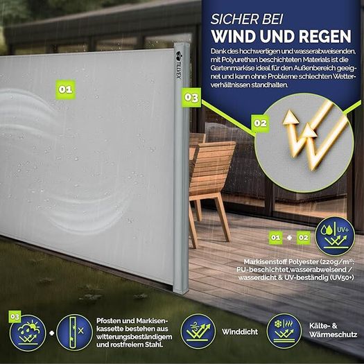 Side Awning 160 x 400 cm  Privacy Screen UV Protection Wind & Sun
