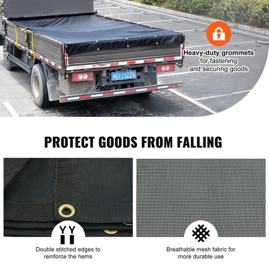 6 x 14ft Heavy Duty Dump Truck Mesh Tarp PVC Coated with Reinforced Stitching and Brass Grommets