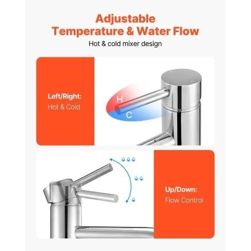 Single Handle Sink Faucet, Chrome-Plated Silver Faucet Kitchen Sink, 1 or 3 Hole Kitchen Water Faucets with Push-Button Drain, Suitable for Bathroom, RV, Bar, Public Restroom, High Arc Faucet