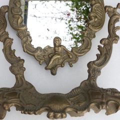 Vintage ornate brass dressing table mirror