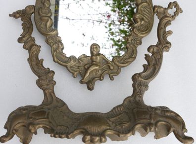 Vintage ornate brass dressing table mirror