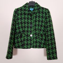 Marks & Spencer Black Green Geometric Textured Wool Blend Short Jacket Petite 10UK/38EU