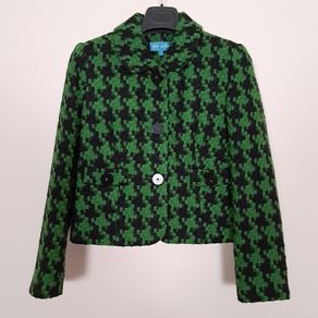 Marks & Spencer Black Green Geometric Textured Wool Blend Short Jacket Petite 10UK/38EU