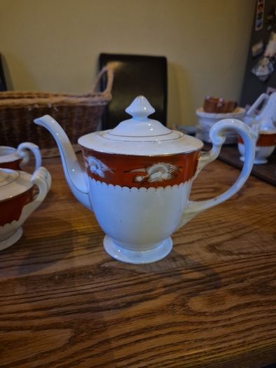 Antique Chinese Teapot, sugar bowl and milk jug.