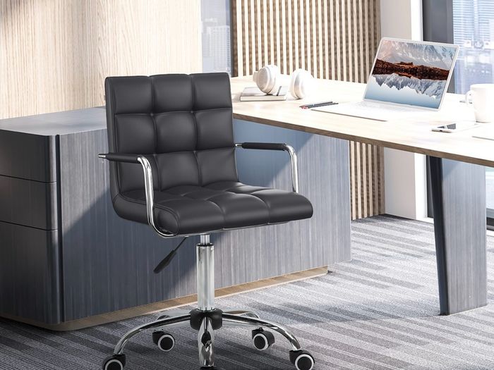 PU Leather Office Chair, Swivel Computer Chair with Arm, Wheels, Adjustable Height, Mid Back, Black