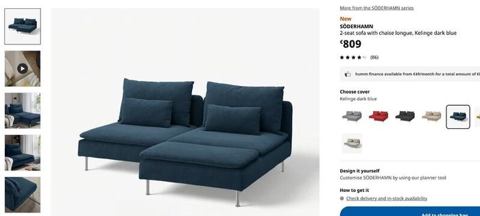 IKEA SDERHAMN 2-Seat Sofa with Chaise Longue
