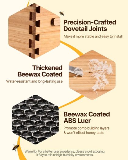 Bee Hive Deep Box Starter Kit, 100% Beeswax Coated Natural Fir Wood, Langstroth Beehive Kit with 10 Frames and Foundations, Transparent Acrylic Bee Windows for Beginners and Pro Beekeepers