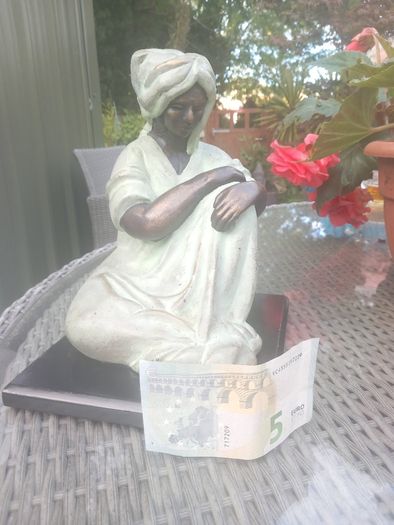Harlem or Herlam signed sitting female figurine, heavy, ethnic, D18