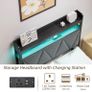 Single Bed Frame with 3ft Upholstered Wooden Storage Headboard, Grey Single Bed Frame with LED Lights & USB Charging, 90x190cm Two-shelf Storage Headboard, Heavy Duty Slats for Small Bedrooms Image 5